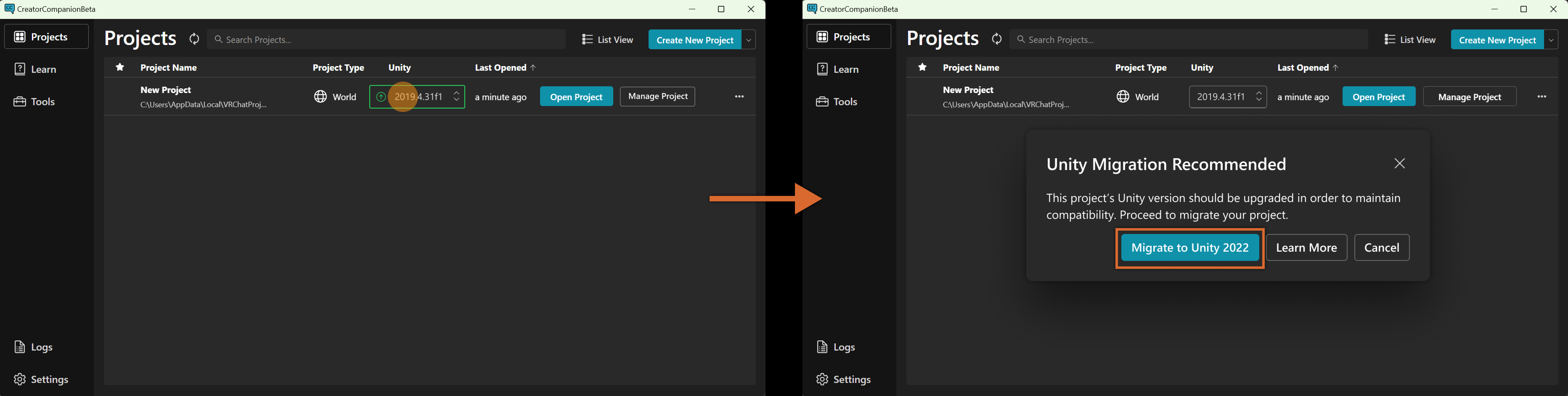 Click correct project.